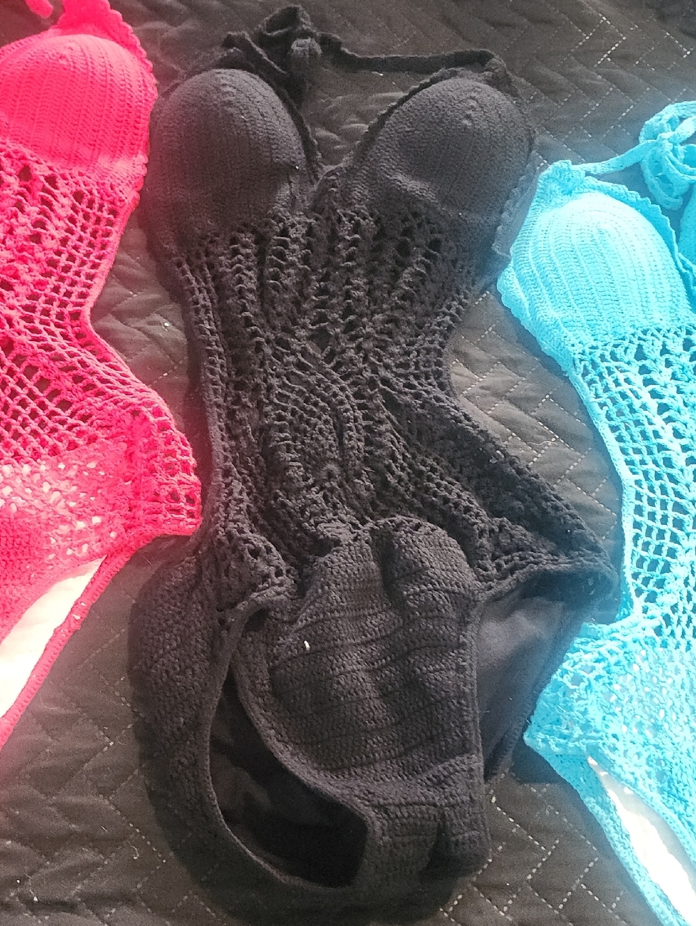 4 Pc Crochet One-Piece Swimsuit in Black and Blue - Stylish Cover-Up - Picture 4 of 10
